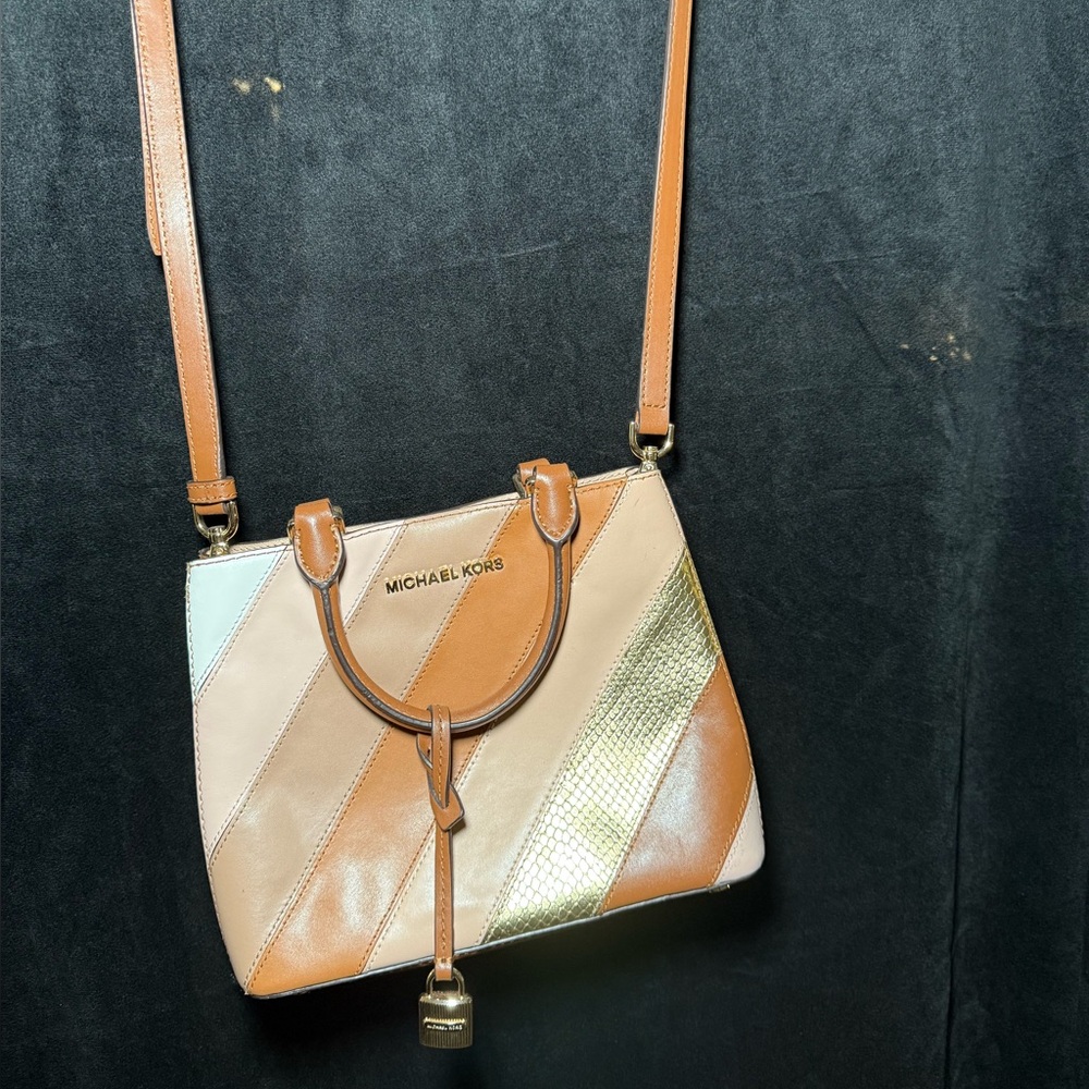 Michael Kors Brown and Gold Crossbody Bag with Adjustable Strap